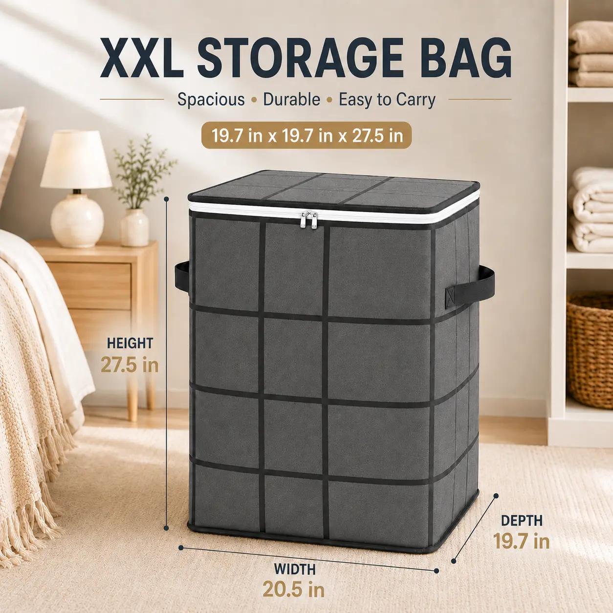 Extra Large Heavy Duty Moving Bags with Reinforced Handles, Dustproof Storage for Clothes, Bedding & Travel, Zipper Organizer for Dorm, Closet & Home – Packing Must Haves, Alternative to Boxes, Space-Saving Storage