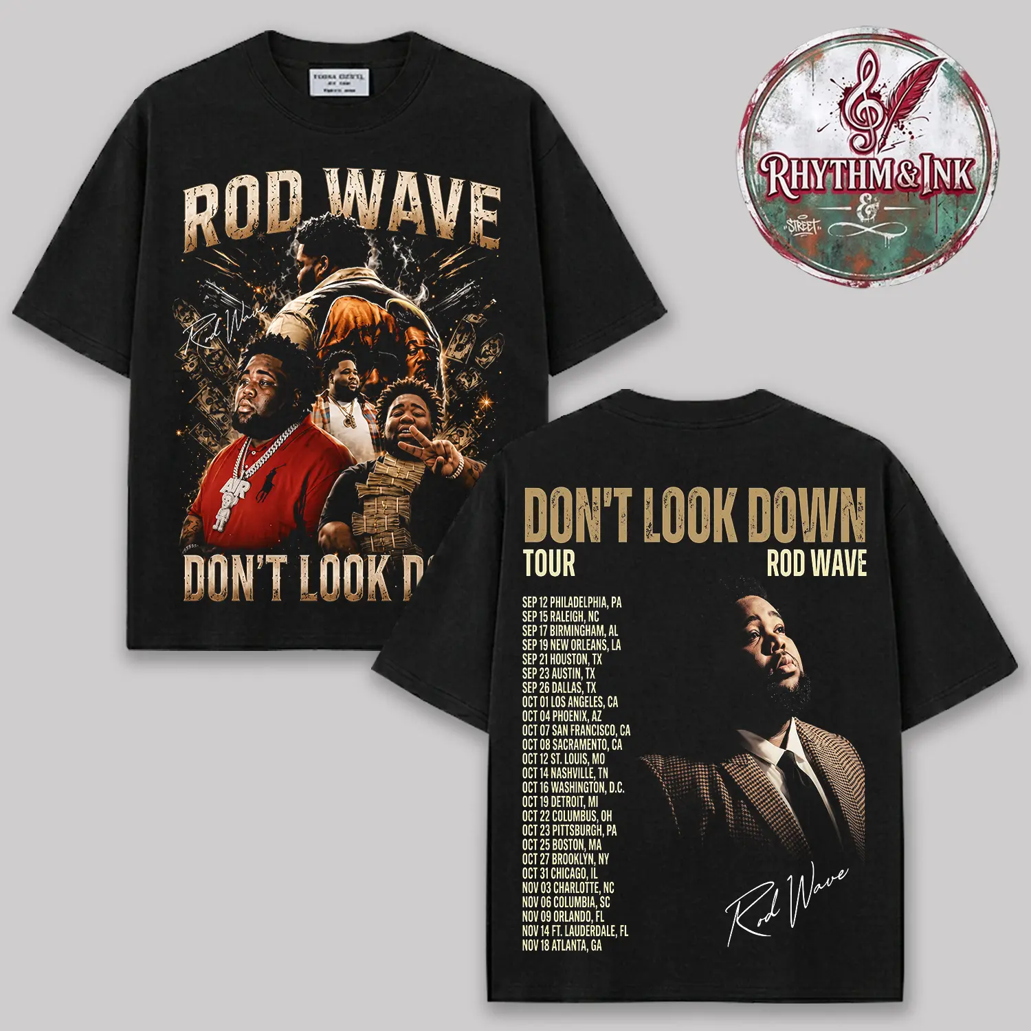 Rod Wave Don't Look Down Tour 2026 Premium Cotton T-Shirt, Double Sided Concert Merch Graphic Tee, Vintage Bootleg Hip Hop Rap Streetwear Shirt, Music Tour Fan Gift