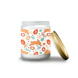 Easter Orange Rabbit Flowers Frosted Glass Candle Cup - Large Size