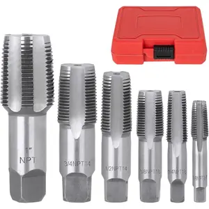 6-Piece NPT Pipe Tap Set, 1", 3/4", 1/2", 3/8", 1/4", 1/8" Tap Threading Tool, Precision Bearing Steel Tap Set Metric and Standard, Used for Cleaning and Re-Threading Damaged or Clogged Pipe Threads in Storage Boxes