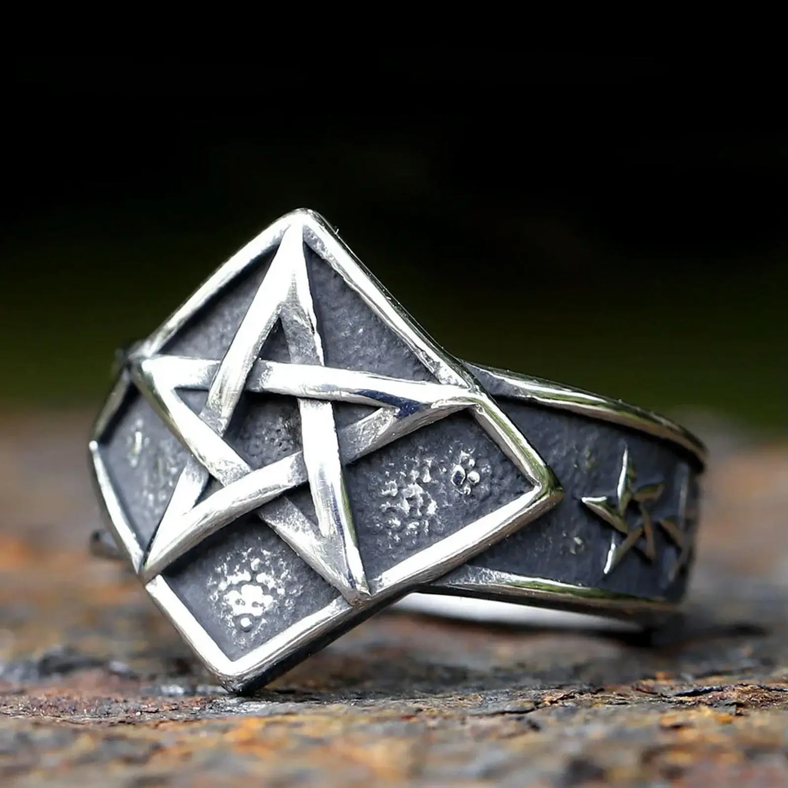 New Gothic Fashion Pagan Pentagram Star Ring For Men Women Stainless Steel Male Anel Gift