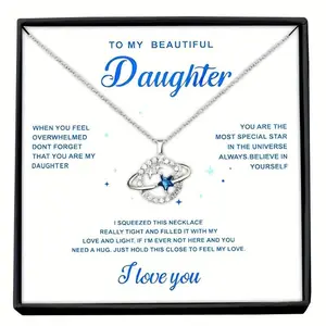 To My Daughter Cubic Zirconia Planet Asteroid Necklace, Girl Necklace Birthday Gift, Christmas Gift