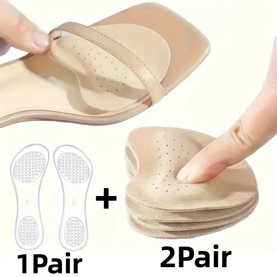 Anti-Slip Sandal Stickers & Synthetic Leather Forefoot Pads for Enhanced High-Heel Comfort Includes Silicone Insoles, Transparent Anti-Slip Forefoot Pads, Washable Shock-Absorbing Self-Adhesive Foot Pads