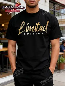 Men'S Limited Edition Letter Print T-Shirt| Casual Breathable Tee, Stylish Summer Top, Outdoor Cloth 100%, Perfect for Men, Women, Family, Friends| Regular Fit, Crew Neck, Short Sleeve, Heat Transfer Printing