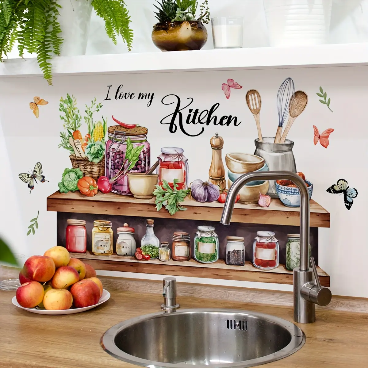 A hand-painted kitchen seasoning shelf butterfly Decorative wall sticker for dining room and kitchen background decoration Wall Stickers Decor Household Decoration Supplies Home Decor Wall Decal (30*60cm) M18028-KL