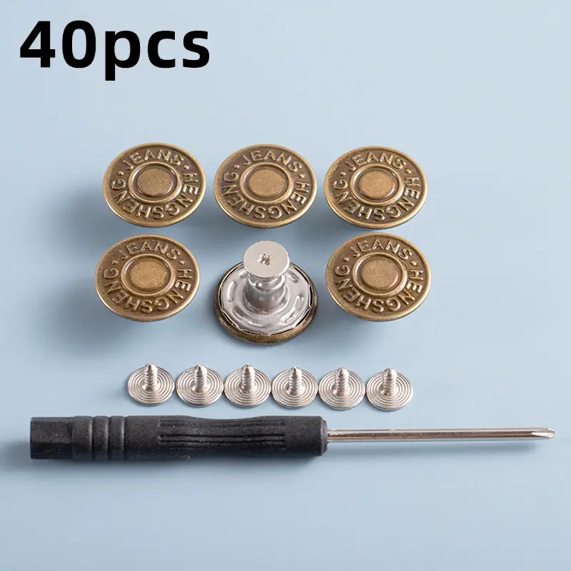 40-Piece Adjustable Durable Metal Jean Snap Buttons - Button Closure Sewing Repair Tacks for Home Sewing, Quick Jean Fixes, DIY Customization; Metal Resists Daily Wear, Easy to Use for Beginners