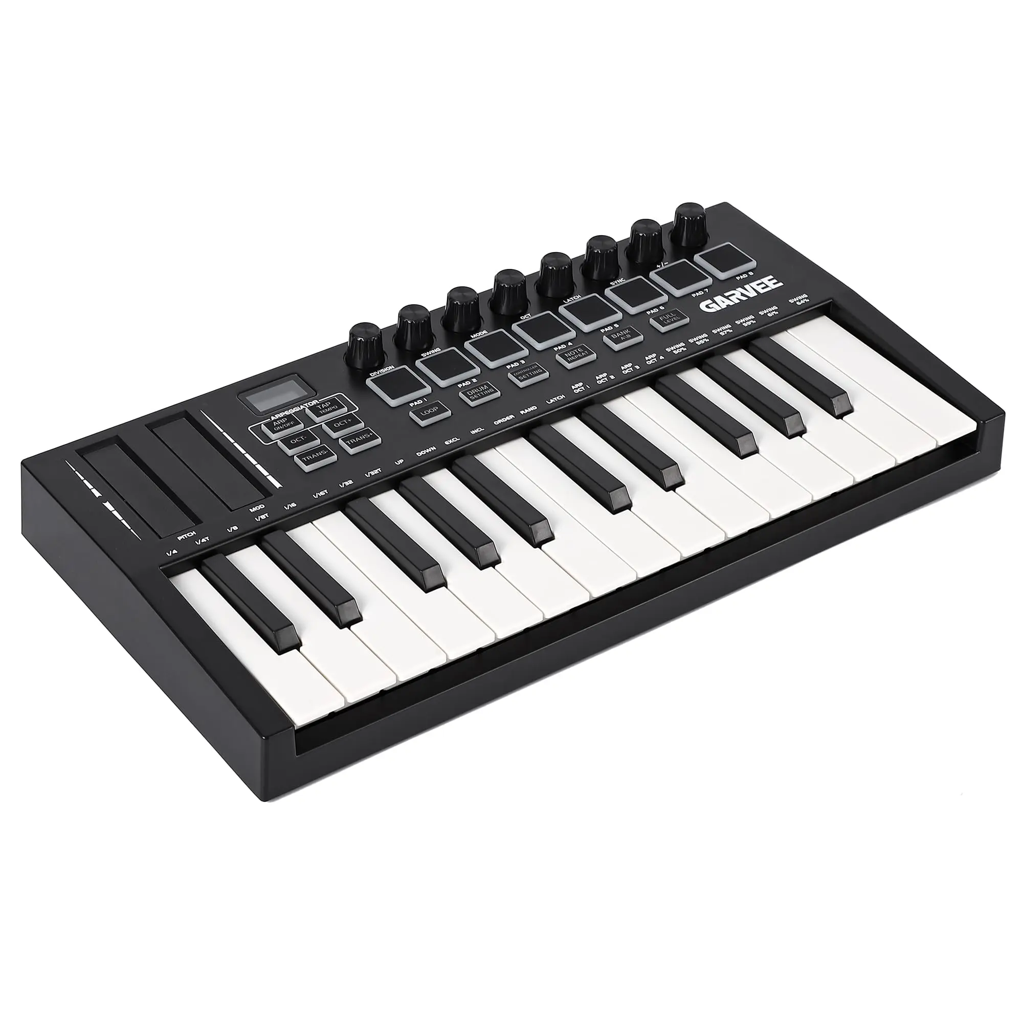 GARVEE Digital Electronic 25-Key USB MIDI Keyboard Controller - Compact ABS Construction, USB Interface, 8 Drum Pads, 8 Knobs, OLED Screen, Seamless DAW Integration for Music Producers' Studio Setups