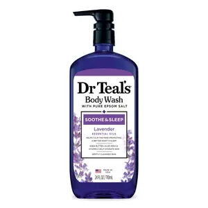 Dr Teal's Soothe & Sleep Lavender Body Wash with Pure Epsom Salt 24 Fl Oz Hydrating Shea Butter Aloe Vera & Vitamin E Gentle Cleansing Exfoliant