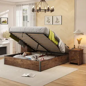 AMERLIFE Lift Up Storage Bed, Full Bed Frame with Storage Underneath, Wooden Platform Bed Frame, Solid Wood Slats Support, No Fixed Headboard Furniture Home/Best Gift Ideas/Christmas Gifts