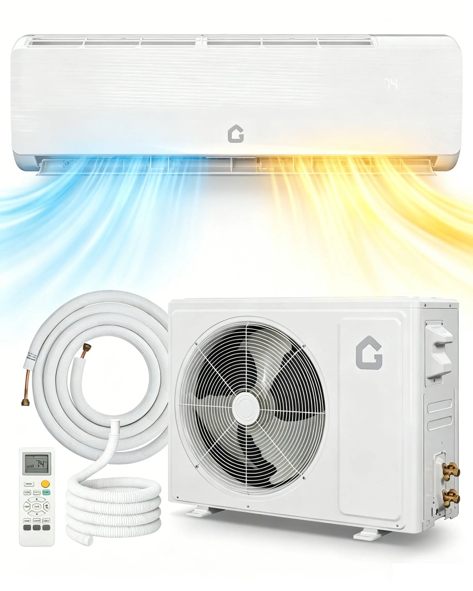 Garvee 18K/12K/9K BTU Ductless Wall Mounted Mini Split Air Conditioner & Heater – 19 SEER2 Inverter, Quiet Operation, Pre-Charged, WiFi & Alexa Enabled, Cools up to 1250 Sq.Ft, 230V, Installation Kit Included – White