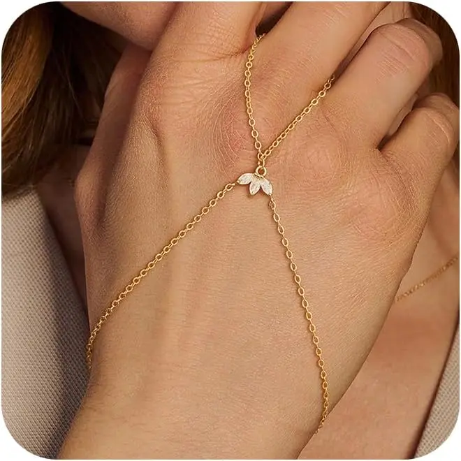 Loyalove Gold Hand Chain Bracelet for Women, Gold Finger Ring Bracelets for Women Trendy, Dainty Simple Waterproof Cubic Zirconia Bracelet and Ring Chain Body Fashion Jewelry
