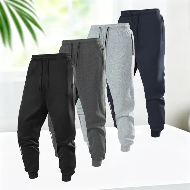 4-Pack Men’s Long Jogger Pants – Sports Casual, Drawstring Elastic Waist, Cuffed Legs, Outdoor Running, Fall/Winter Sweatpants for Going Out