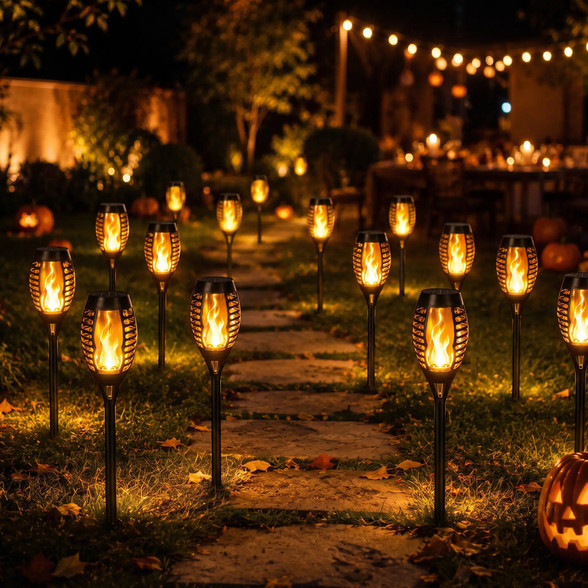 Solar Flame Torch Lights Outdoor – Waterproof Flickering LED Garden Lights, Auto On/Off, Solar Powered Pathway Yard Decor, Easy Install for Halloween Christmas (12/16 Pack)