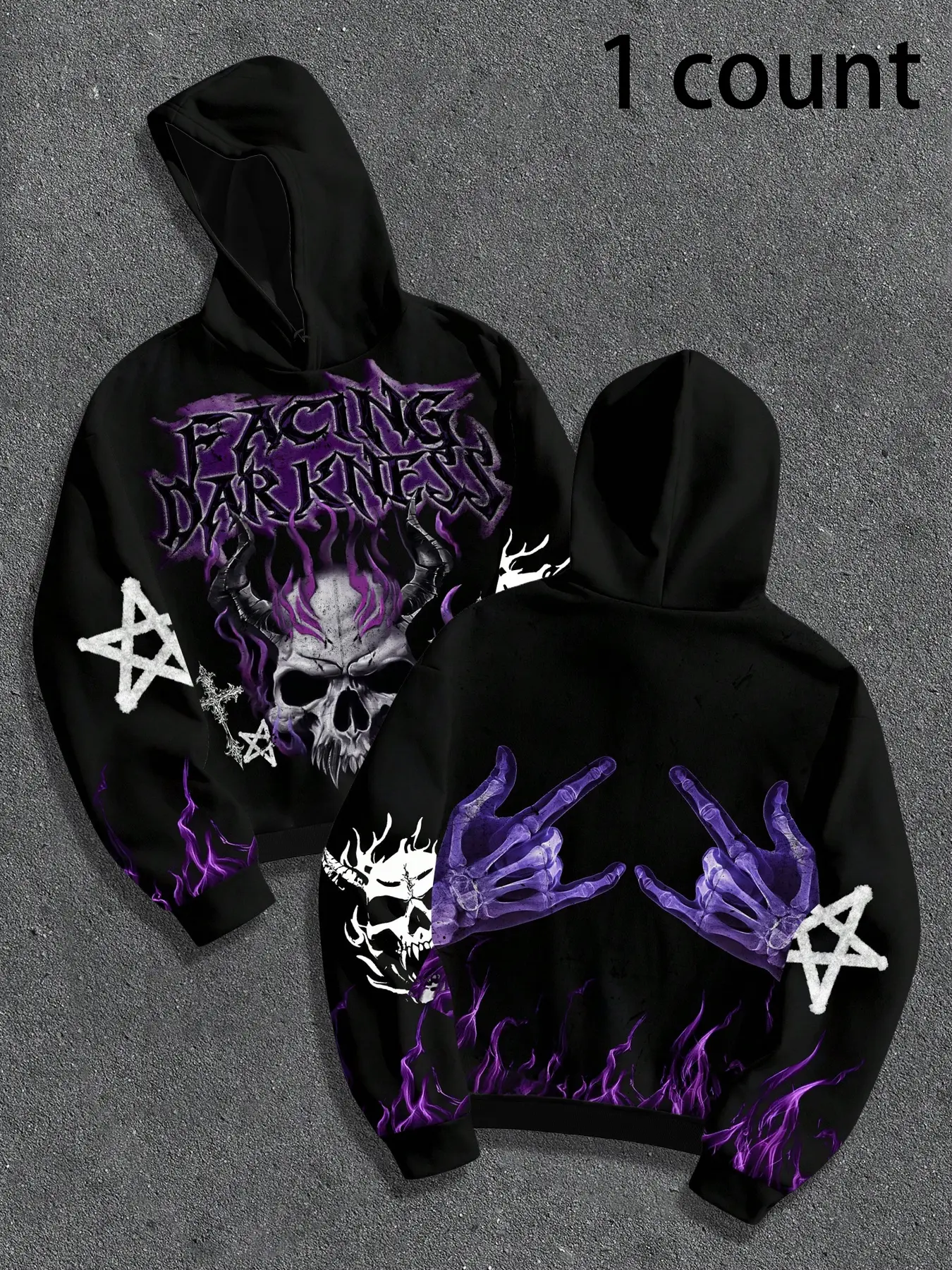Men's autumn and winter hooded sweatshirt, Graphic print hoodie, Casual streetwear hoodie, purple skull print, with cord fasteners and kangaroo pocket design, suitable for daily outings, comfortable fabric, street fashion