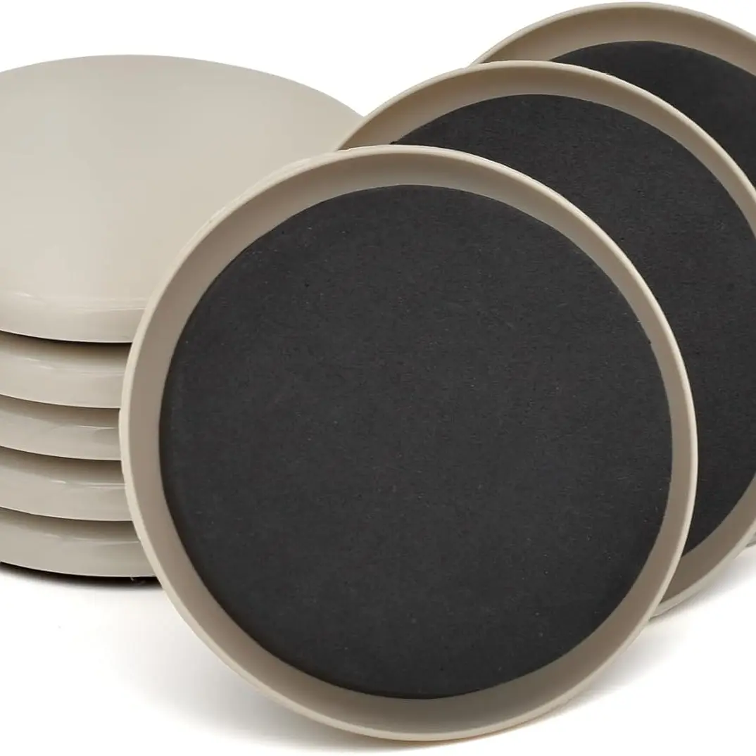 8-Pcs Round Easy Glide Sliders, 3.5in Heavy Duty Rubber Foam Furniture Pads for Easy Movement in Household Setting, Excellent Bearing Capacity, Hardwood Floor Protection, Reusable Chair Leg Hardware Tools