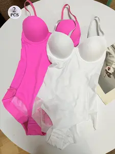 Women's Slimming Body Shaping Bodysuit Set, 2pcs Plain Design, Spaghetti Strap, Casual Style, All-Season Wear, Comfortable & Stylish Women Underwear, High Waist Shapewear