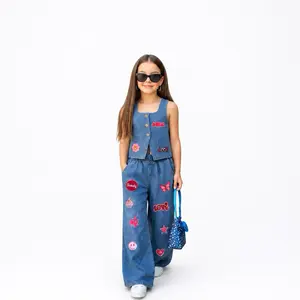 Trendy Girls Denim Outfit 2 Piece Set