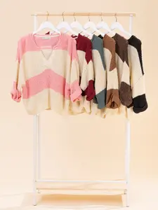 Zenana Split Neck Striped 3/4 Sleeve Sweater | S/M-L/XL