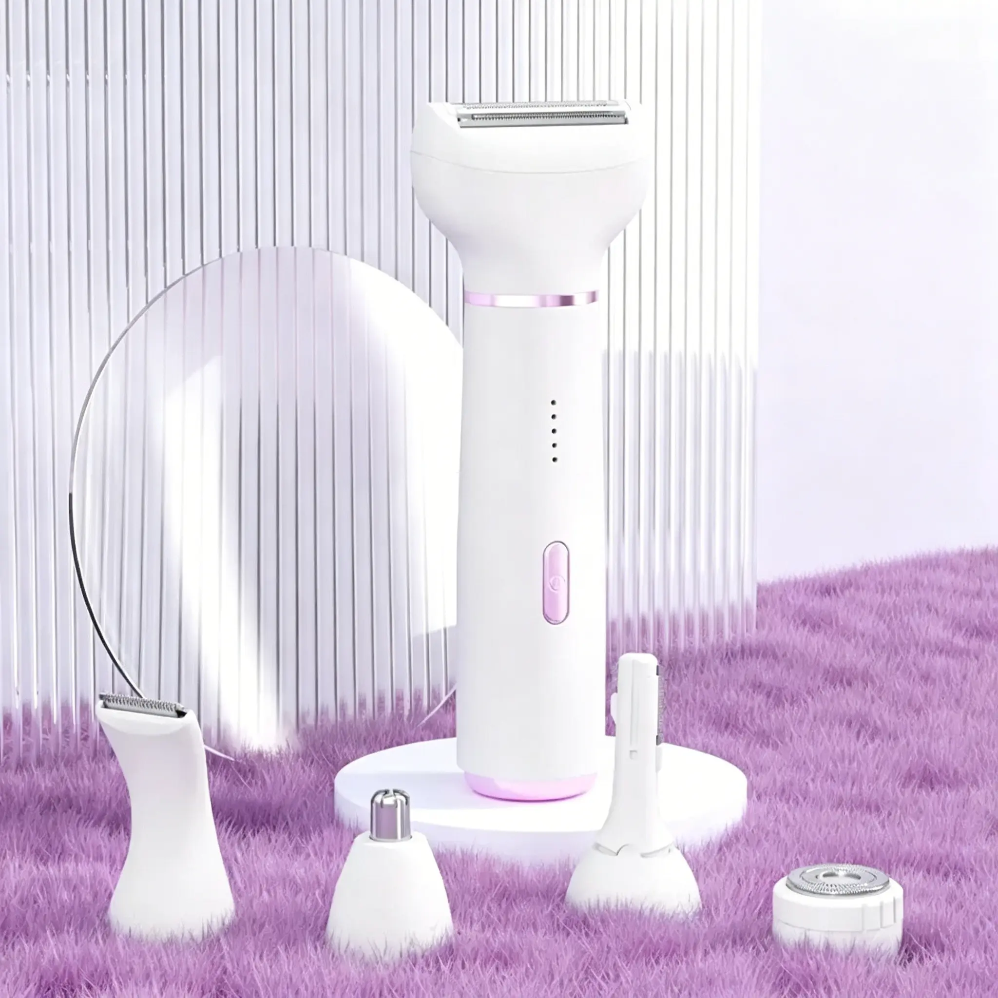 Women's 5-In-1 Electric Epilator Razor, Rechargeable Waterproof Trimmer, Washable Blade, Full Body Use, Face, Brows, Nose, Legs, Bikini Area