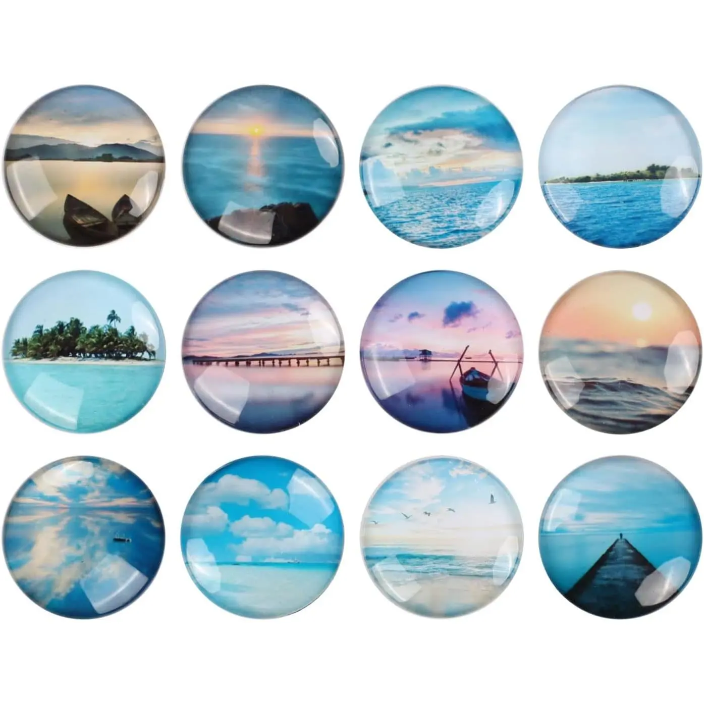 12-Pack Strong Round Glass Ocean Theme Sea Refrigerator Magnets Set, Decorative Magnetic Stickers for Refrigerator, Whiteboard - Home Supplies for Kitchen Decor, Ball Refrigerator Magnet