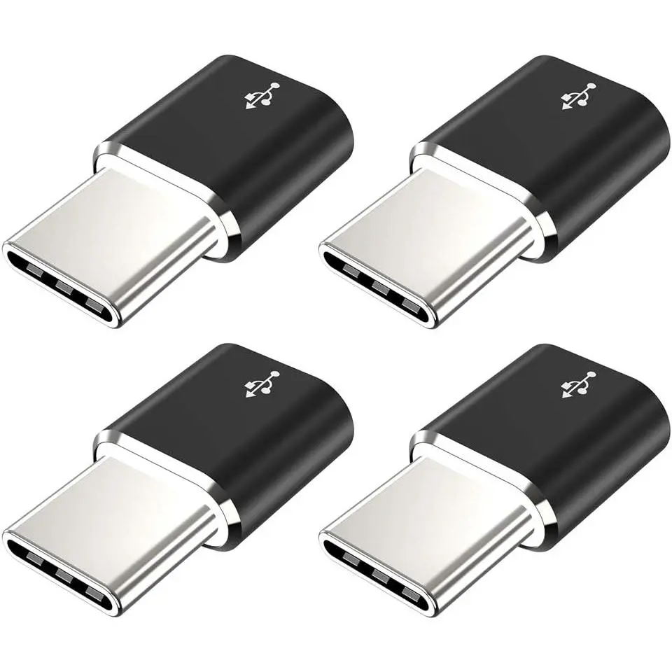 USB Type C Adapter (4-Pack), Micro USB Female to USB C Male Fast Charging Connector for Samsung Galaxy S20 S10 S9 S8 Plus,Note 9 8,A10 A20 A51,LG V35 V30 G7 G6,USB C Charger (Black)
