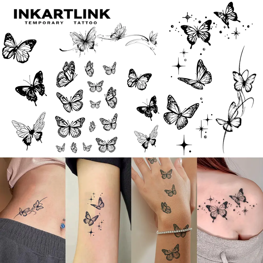 INKARTLINK Temporary Tattoo, 2 Sheets of Semi-Permanent Fake Tattoos, Long-Lasting Body Art for Women & Men, Tattoo Art