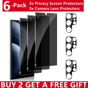 3Pcs Privacy Tempered Glass Screen Protector & 3Pcs Camera Lens Protector for Samsung Galaxy S25 Ultra/S25 Plus/S25/S24 Ultra/S24 Plus/S24