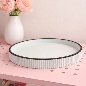 8" Decorative Tray - White with Black Edges, Ideal for Home Decor and Organization