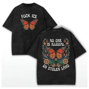 100% Cotton Washed Fck ICE Tee, No One Is Illegal On Stolen Land, Retro Anti Maga Pro Immigration Tee, Social Justice Human Rights Activist Gift,summervibes