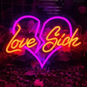 Love Sick LED Neon Sign, Love Heart Neon Sign, Suitable for Bedroom, Party, Valentine's Day, Wedding, Is the Best Gift Choice