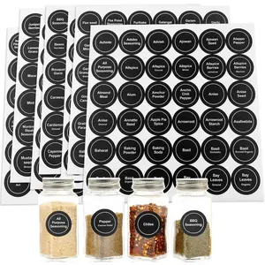 Spice Labels, 432Pcs Spice Labels Stickers 1.4in Waterproof Adhesive Round Preprinted Spice with Blank Label Black Tear Resistant Sticker for Kitchen Jars Caps Food Containers Spice Organizers