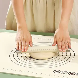 1 Count Silicone Rolling Pin with Scale, Easy Effortless Baking Tool for Pizza Cookies Dumpling Wrappers, Smooth Handle Easy Clean