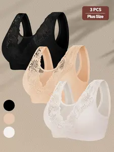 Women's Full Coverage Bra Set, Plus Size Lace Push-Up Bras, Soft Breathable Front Hook Design, Medium Support, All Seasons