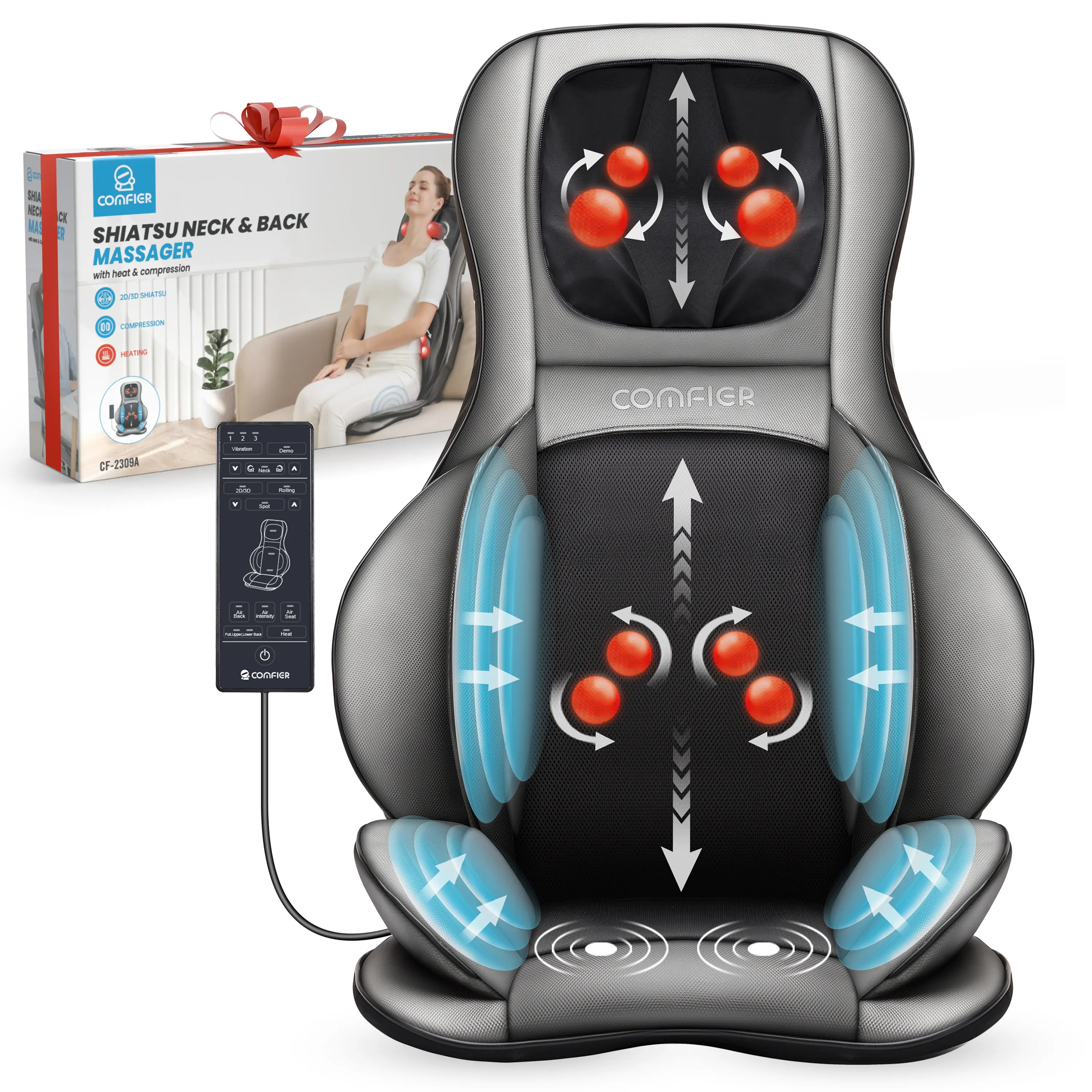 COMFIER Neck and Back Massager - Air Compression & Shiatsu, 2D to 3D Adjustable Kneading Technology, Heated Multi-Target Massage Device for Full Body Relaxation, Selfcare Father’s Day Dad Relaxing Gift, Father’s Day Gift,father'sdaygifts,summerhairstyles