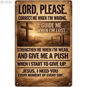 2D Flat, Rustic Vintage Metal Prayer Wall Decor Sign Suitable for Church & - Jesus I Need You Every Hour Prayer in English, Iron Religious Decoration for Prayer Room, Strength & Direction Guidance, 8x12 Inch, 2D Flat