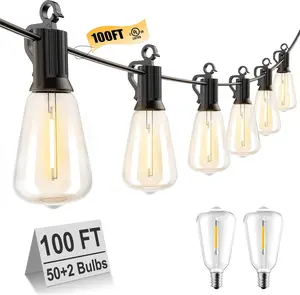 Brightown 100FT Outdoor String Lights LED Patio Lights with 50 Shatterproof ST38 Edison Bulbs Dimmable Waterproof for Backyard Deck Garden Party Xmas Decor