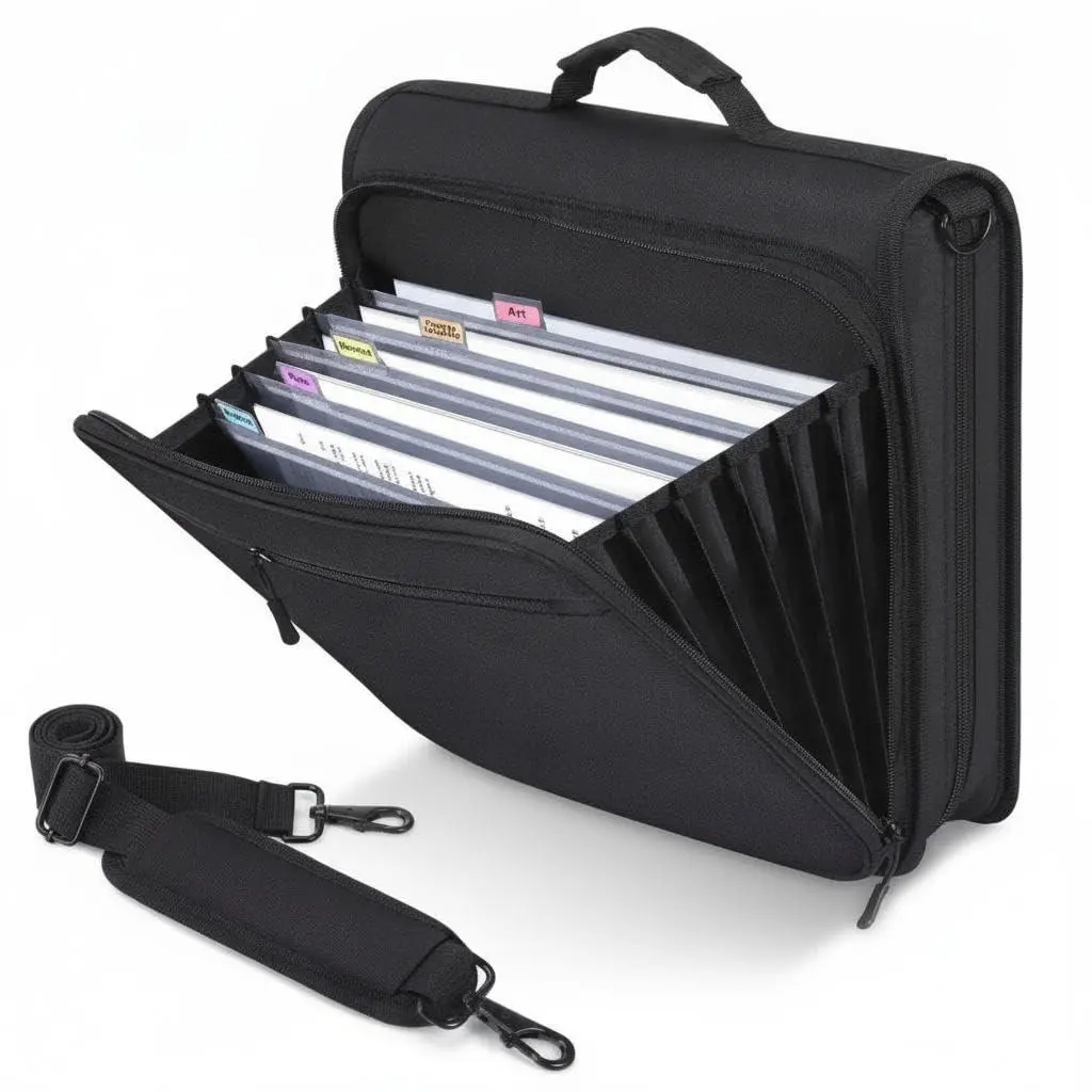 3 Ring Binder with Zipper Accordion File Handle and Shoulder Strap, Portable Binder with File Organizer Secure Zip Closure