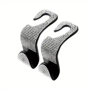 2pcs Bling Rhinestone Car Headrest Hooks - Dazzling Luxury Design, Sturdy Purse Bag Holder, Durable Auto Accessory, Multi-Functional Car Organizer, Car Storage Organizers, Car Interior Decoration and Organization Accessories for Women and Men