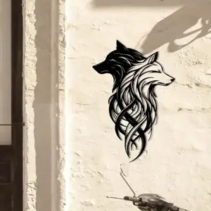 "Twin Wolf Shadows" Black & White Wolf Head Wrought Iron Vintage Wall Art Set – Wild Aesthetic Home Decor Animal Design. Suitable for Living Room, Office, Bedroom, Entryway. Ideal Housewarming/Couple/Graduation Gift.Wall Sculptures