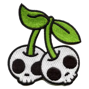 Skull Cherries Patch Embroidered Iron On