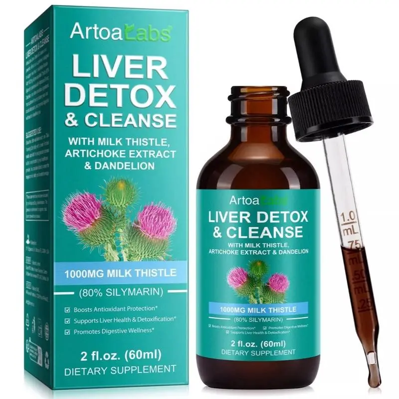 Liver Support Liquid Drops 1000mg, Milk Thistle & Silymarin with Dandelion, Artichoke & Turmeric, Vegan Non-GMO, 2 fl oz
