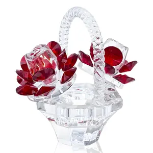 Crystal Rose Flower Basket, Creative Flower Basket Ornament, Home Decor, Table Decor for Living Room, Dining Room, Centerpiece, Bookshelf Decoration