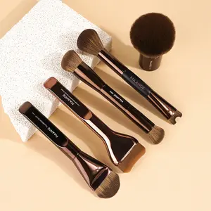 Maange 5-Piece Makeup Brush Set with Metal Handles, Includes Foundation, Blush, Powder, Contour, and Nose Shadow Brushes for Home and Travel Cosmetic Brushes