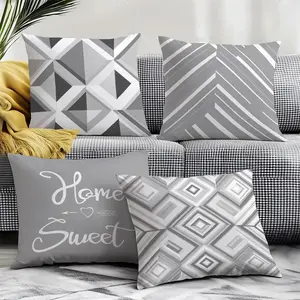 Abstract Geometric Grey Illustration Patterns Pillowcase，Nordic Style 45x45cm Polyester Soft Throw Pillow Cover，Sofa Car Bedroom Holiday Decorative Cushion Pillowslip Decor(excluding pillow core)