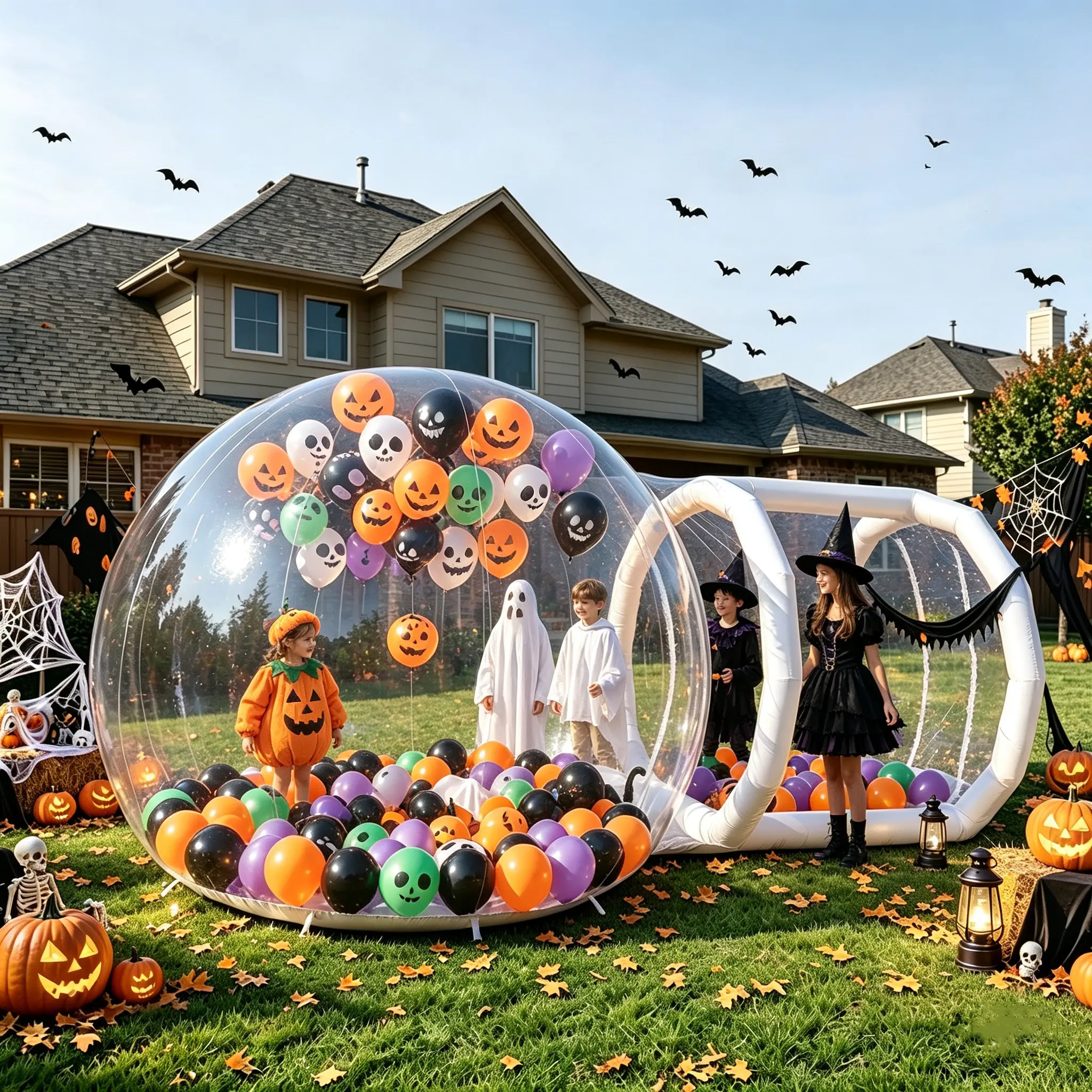 3M Transparent Airtight PVC Inflatable Bubble House Playground Equipment, Commercial Sports Bouncy Castle, 10ft Dome Tent Inflatable Play Center with Easy Setup,  for Kids’ Indoor-Outdoor Birthday Parties Halloween Decorations