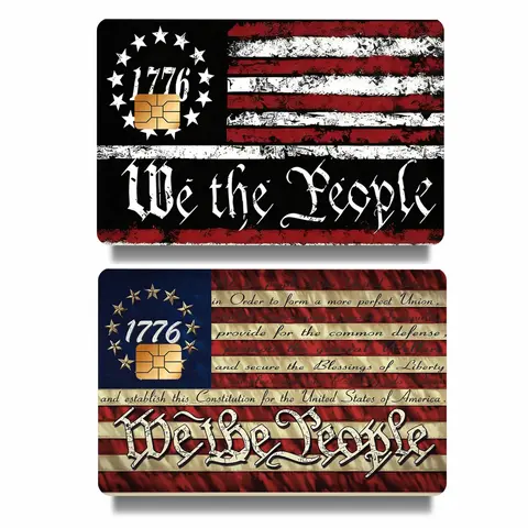 250th Theme Splash-Safe Vinyl Credit Card Stickers - America's 250th Anniversary Americana Design, "We the People 1776" U.S. Patriotic Flag, Wallet-Friendly, Ultra Slim Fit, Waterproof, Scratch-Resistant, Easy to Apply & Remove, Reusable