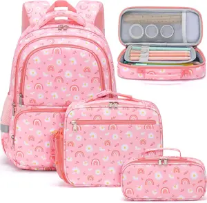 Fimibuke Cute Backpack Set for School Girls, 3-Piece Waterproof Backpack with Lunch Bag and Pencil Bag - School Backpack Book Bag for Back-to-School Students with Roomy Interior and Multiple Pockets multicoloured insulated