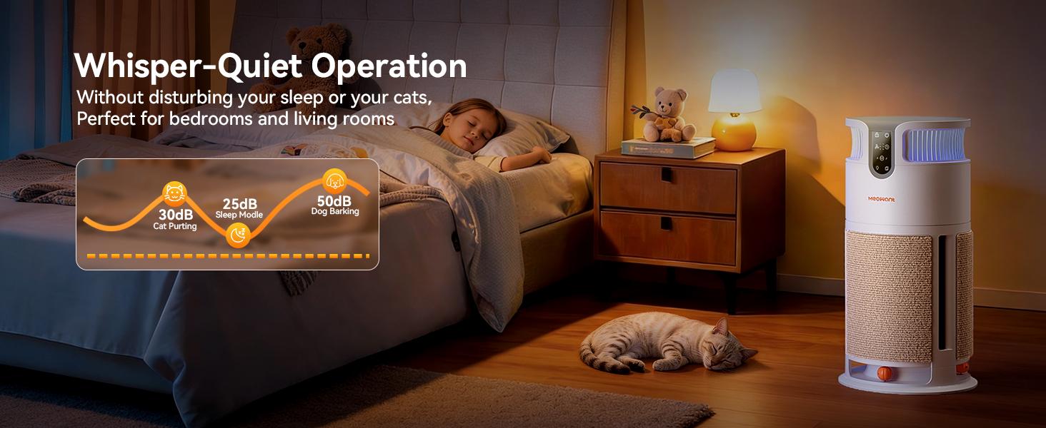 Meowant Air Purifier for Home, Pet Air Purifier 360°Air Intake & Air Outlet for Large Room, 4-in-1 H13 HEPA Filter Up to 3900 Ft² Air Cleaner for Pet Hair Dander Odors with Cat Scratch Board