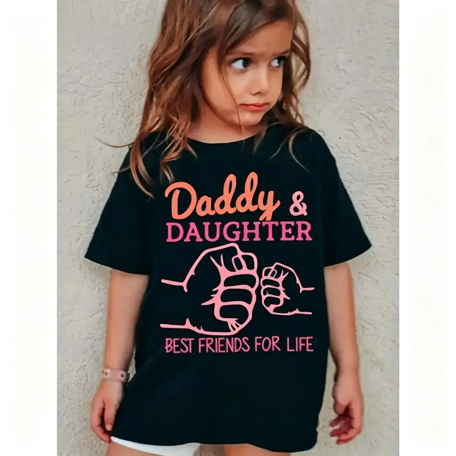 Chicfull Girls Graphic Tee Featuring Daddy and Daughter Best Friends for Life Design Perfect for Spring and Summer Casual Comfortable Fit Round Neck Machine Washable Cotton T-shirt