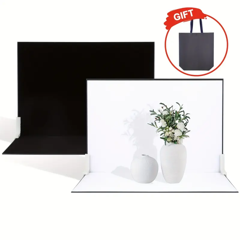 2D Double Sided Black White Photography Backdrop 16.5x11.4 Inch Absorbent Flannel with Adjustable Stand Foldable Portable Studio Props Photo Background Props for Jewelry Food Product Flat Lay Shooting